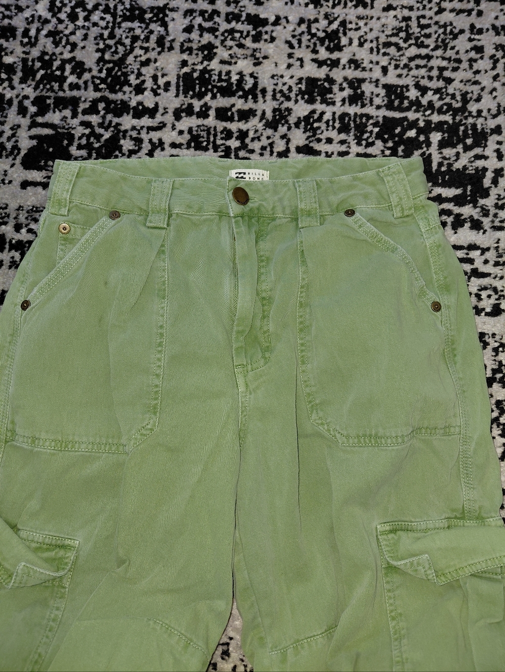Billabong Walk Along Pants Green Twill Cargo Utilitarian Wide Leg Trousers Sz - Picture 10 of 14